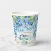 Waterverf Blue Hydrangea 80ste verjaardag Papieren Bekers (Voorkant)