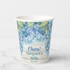Waterverf Blue Hydrangea 80ste verjaardag Papieren Bekers