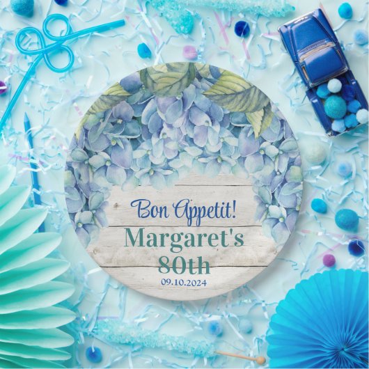 Waterverf Blue Hydrangea 80ste verjaardag Papieren Bordje (Feest)