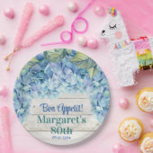 Waterverf Blue Hydrangea 80ste verjaardag Papieren Bordje (Feest)