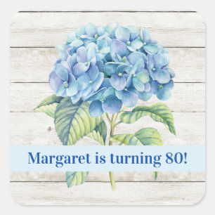 Waterverf Blue Hydrangea 80ste verjaardag Vierkante Sticker
