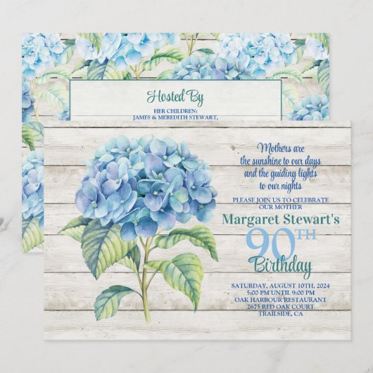 Waterverf Blue Hydrangea 90ste verjaardag Kaart (Voorkant / Achterkant)