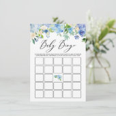 Waterverf Blue Hydrangea Baby shower Bingo spel Informatiekaartje (Staand voorkant)
