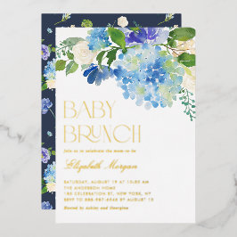 Waterverf Blue Hydrangea Baby shower Brunch Folie Uitnodiging