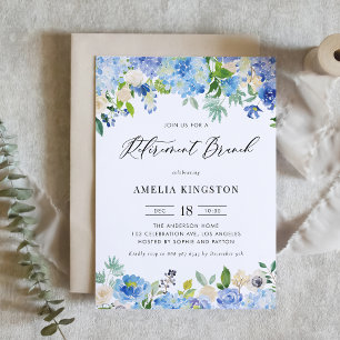 Waterverf Blue Hydrangea Bloemen Retirement Brunch Kaart