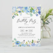 Waterverf Blue Hydrangea Bloemen Verjaardagsfeest Kaart (Staand voorkant)