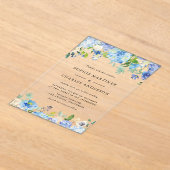 Waterverf Blue Hydrangea Botanische bruiloft Acryl Uitnodigingen (Laagn)