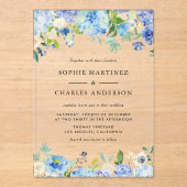 Waterverf Blue Hydrangea Botanische bruiloft Acryl Uitnodigingen (Voorkant)