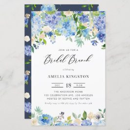 Waterverf Blue Hydrangea Bridal Brunch Uitnodiging