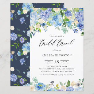 Waterverf Blue Hydrangea Bridal Brunch Uitnodiging