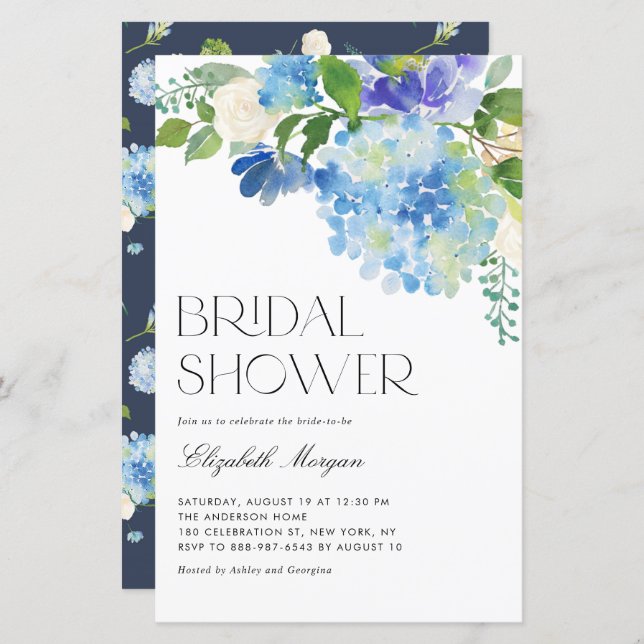 Waterverf Blue Hydrangea Bridal Shower (Voorkant / Achterkant)