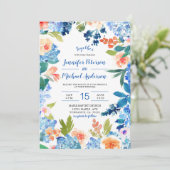 Waterverf Blue Hydrangea bruiloft uitnodiging (Staand voorkant)