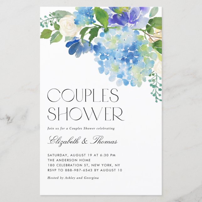 Waterverf Blue Hydrangea Couples Shower (Voorkant)