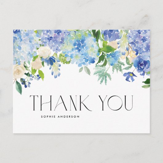 Waterverf Blue Hydrangea en Ivory Roos Hartelijk d Briefkaart (Voorkant)