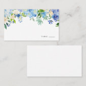 Waterverf Blue Hydrangea en Ivory Rozen Floral Plaatskaartje (Voorkant / Achterkant)
