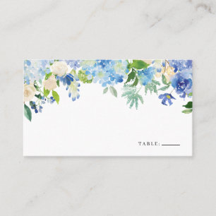 Waterverf Blue Hydrangea en Ivory Rozen Floral Plaatskaartje
