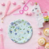 Waterverf Blue Hydrangea en Roos Bloemenpatroon Papieren Bordje (Feest)