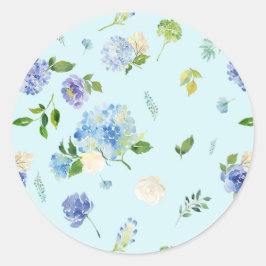 Waterverf Blue Hydrangea en Roos Bloemenpatroon Ronde Sticker