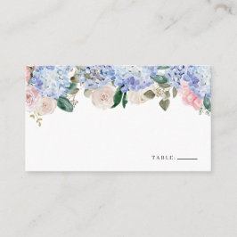 Waterverf Blue Hydrangea en roze rozen Floral Plaatskaartje