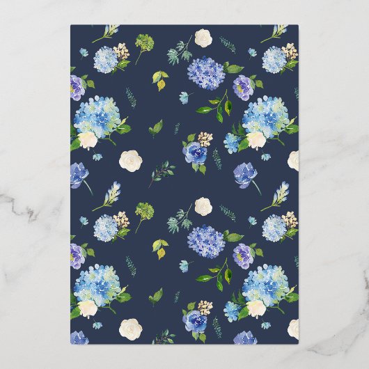 Waterverf Blue Hydrangea Floral Baby shower Folie Uitnodiging (Achterkant)