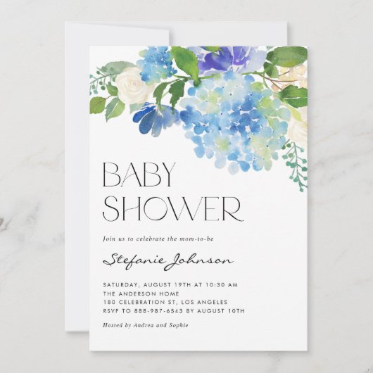 Waterverf Blue Hydrangea Floral Baby shower Kaart (Voorkant)