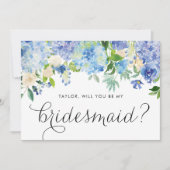 Waterverf Blue Hydrangea Floral Be My Bridesmaid Kaart (Voorkant)