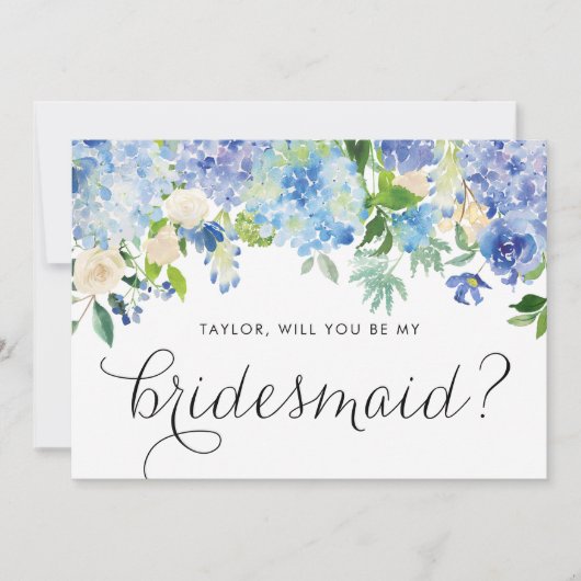 Waterverf Blue Hydrangea Floral Be My Bridesmaid Kaart (Voorkant)