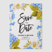 Waterverf Blue Hydrangea Floral Bewaar de datum Vellum Uitnodigingen (Voorkant)