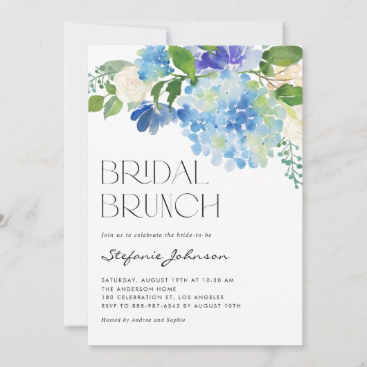 Waterverf Blue Hydrangea Floral Bridal Brunch Kaart (Voorkant)