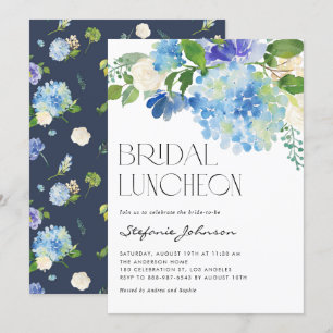 Waterverf Blue Hydrangea Floral Bridal Luncheon Kaart
