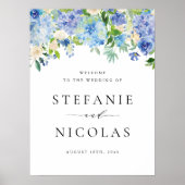 Waterverf Blue Hydrangea Floral bruiloft Welkom Poster (Voorkant)
