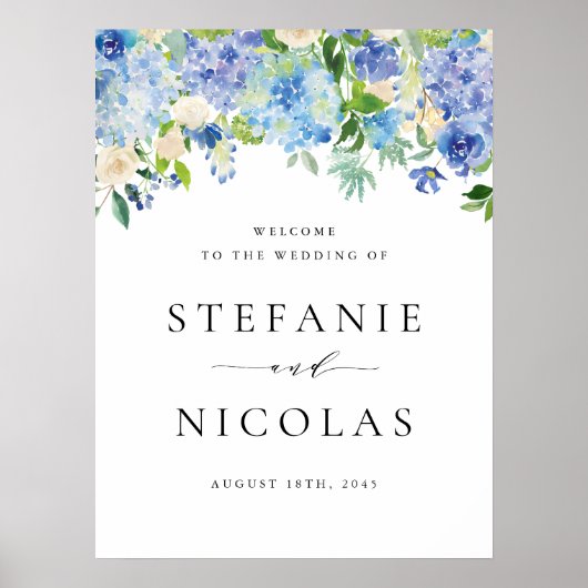 Waterverf Blue Hydrangea Floral bruiloft Welkom Poster (Voorkant)