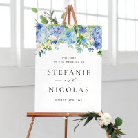 Waterverf Blue Hydrangea Floral bruiloft Welkom