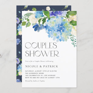 Waterverf Blue Hydrangea Floral Couples Shower Kaart