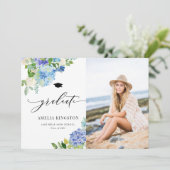 Waterverf Blue Hydrangea Floral Foto Afstuderen Kaart (Staand voorkant)