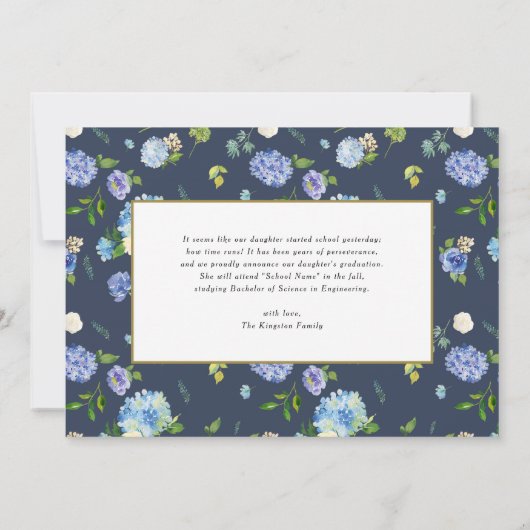 Waterverf Blue Hydrangea Floral Foto Afstuderen Kaart (Achterkant)