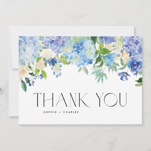 Waterverf Blue Hydrangea Floral Garland Wedding Bedankkaart (Voorkant)