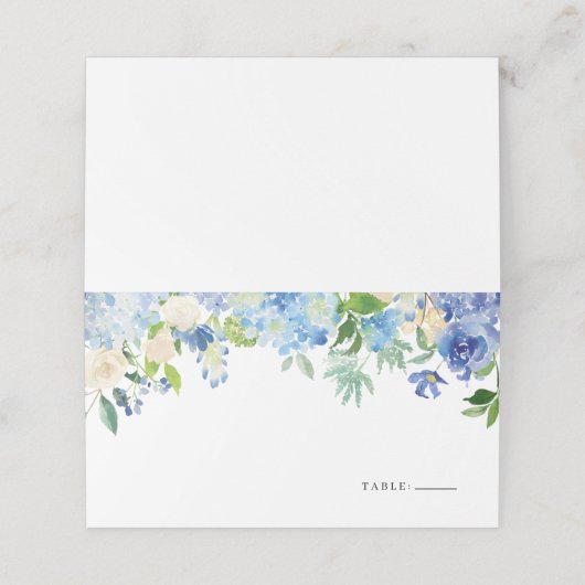 Waterverf Blue Hydrangea Floral Garland Wedding Plaatskaartje (Buitenkant ongevouwen)