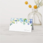 Waterverf Blue Hydrangea Floral Garland Wedding Plaatskaartje (Voorkant)