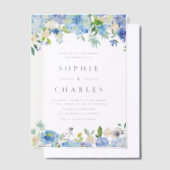 Waterverf Blue Hydrangea Floral Garland Wedding Vellum Uitnodigingen (Offset)