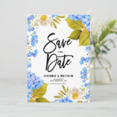 Waterverf Blue Hydrangea Floral Save The Date (Staand voorkant)
