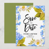 Waterverf Blue Hydrangea Floral Save The Date (Voorkant / Achterkant)