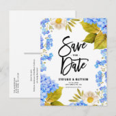 Waterverf Blue Hydrangea Floral Save the Date Aankondigingskaart (Voorkant / Achterkant)