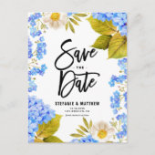 Waterverf Blue Hydrangea Floral Save the Date Aankondigingskaart (Voorkant)