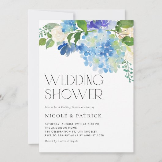 Waterverf Blue Hydrangea Floral Wedding Shower Kaart (Voorkant)
