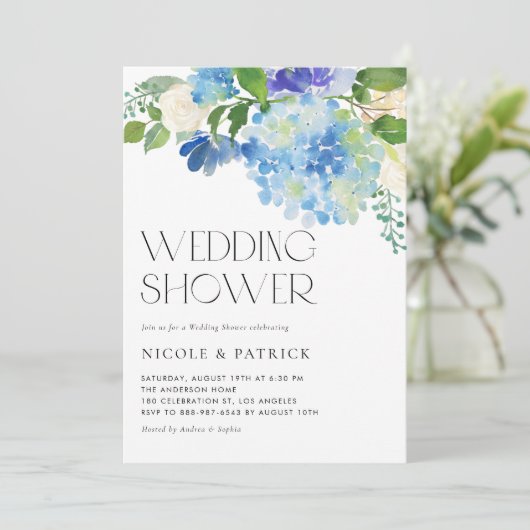 Waterverf Blue Hydrangea Floral Wedding Shower Kaart (Staand voorkant)