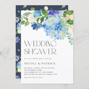 Waterverf Blue Hydrangea Floral Wedding Shower Kaart