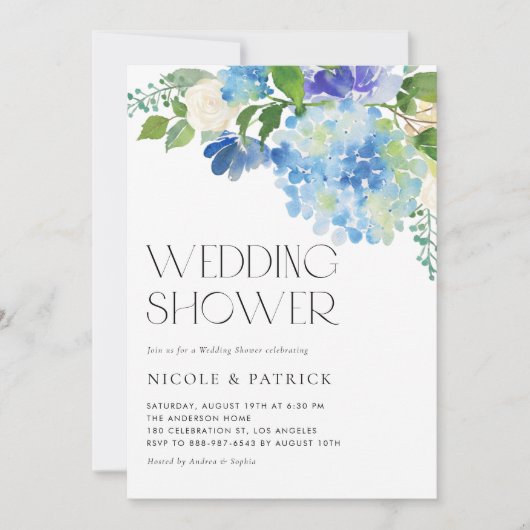 Waterverf Blue Hydrangea Floral Wedding Shower Kaart (Voorkant)