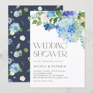 Waterverf Blue Hydrangea Floral Wedding Shower Kaart