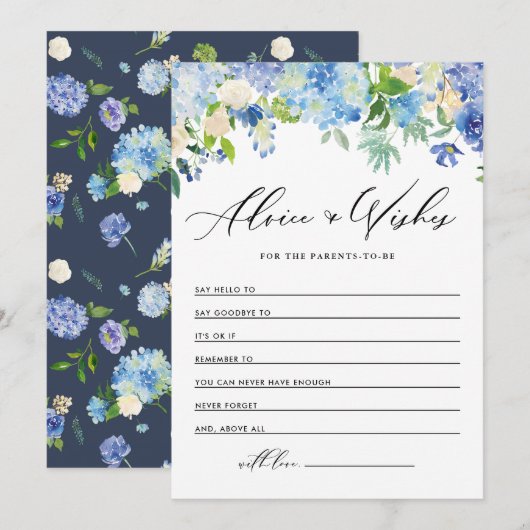 Waterverf Blue Hydrangea Flowers Baby shower Advieskaart (Voorkant / Achterkant)